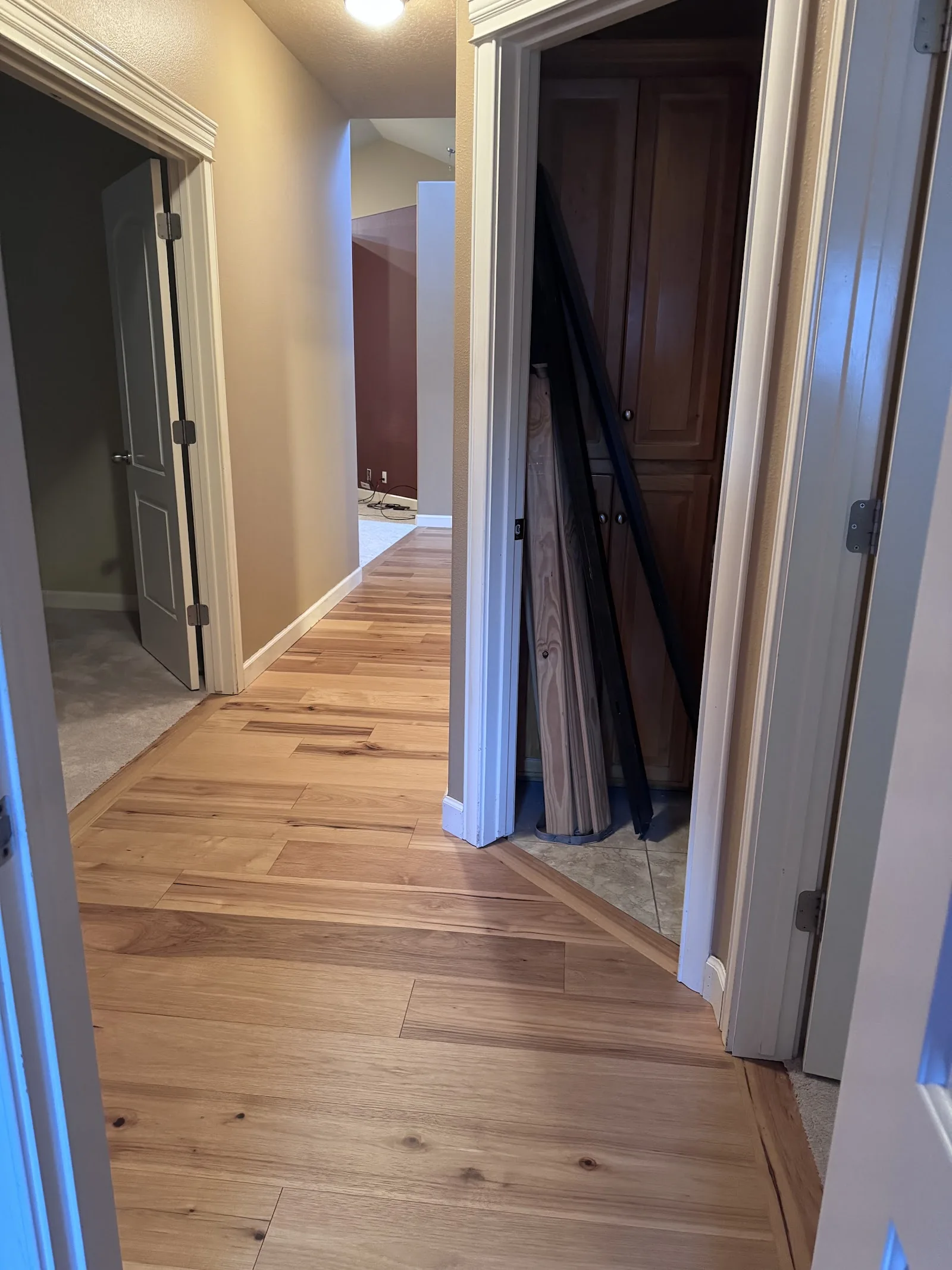Finished engineered hardwood in a hallway